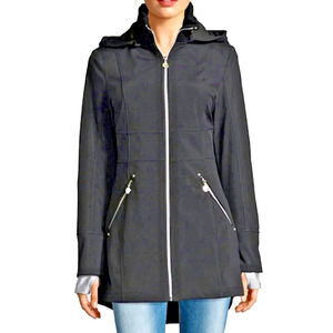 Betsey Johnson Soft Shell Hood Jacket Coat Sz M Black Water Repellant Thumb Hole